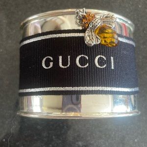 🆕🔥Huge silver 2.5” Cuff with authentic Blue and silver authentic Gucci Ribbon